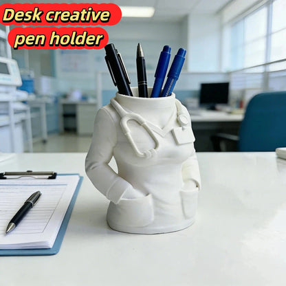 Nurse's Day Gift Nurse-Shaped Desktop Ornament Pen Holder Medical White Coat Style Stationery Storage for Medical Professionals