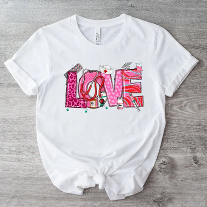 Nurse Valentine's Day T-Shirt Nurse Love Tee Women's Casual Fashion Wear Daily Round Neck Base Layer
