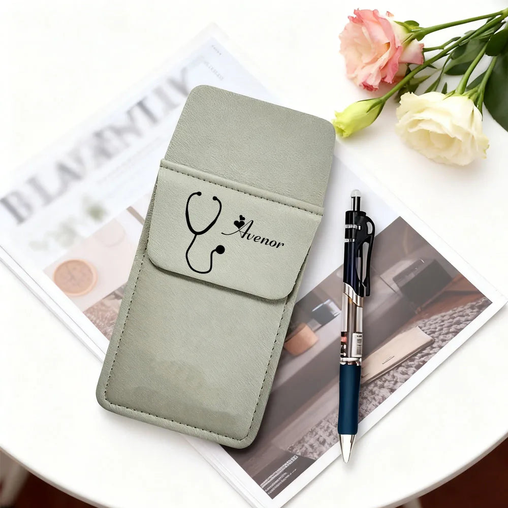 Personalized Nurse Pen Case,Custom Faux Leather Pocket Organizer,Gifts for Nurse and Caregiver Gift,Can Hold 5 Pens,Pencils,Tool