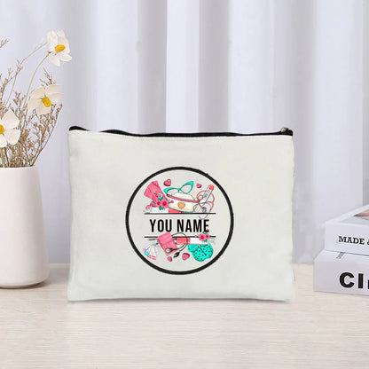 Stethoscope Nurse Customized Name Canvas Bag Office Supplies Pencil Case Wallet Travel Makeup Pouch Personalized Gift for Nurses