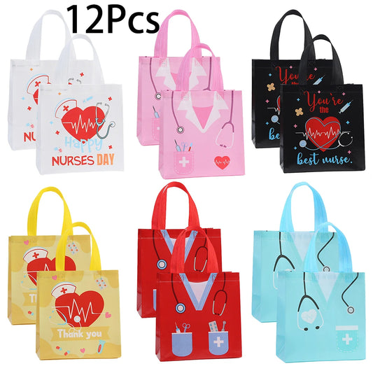 12Pcs Nurse's Day Theme Non-Woven Gift Packing Bag Doctor Candy Cookie Bag for Congrats Nurse Graduation Party Decoration