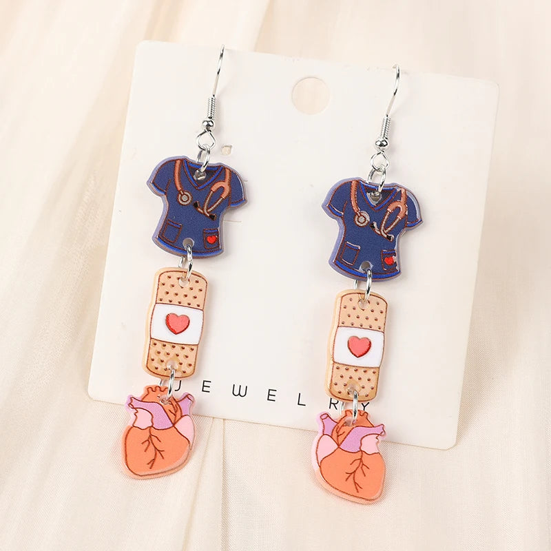 1Pair Woman Dangle Earrings Nurse Day Nurse Hat Heart Drop Earrings For Girl Birthday Gift