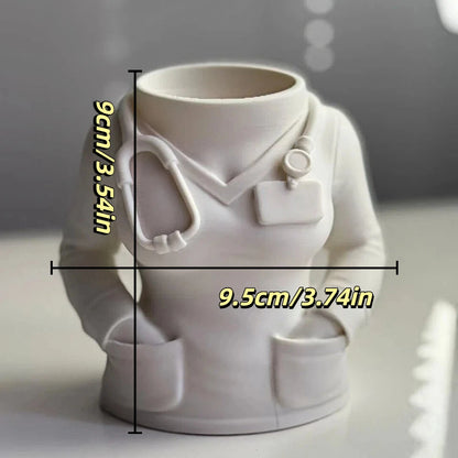 Nurse's Day Gift Nurse-Shaped Desktop Ornament Pen Holder Medical White Coat Style Stationery Storage for Medical Professionals