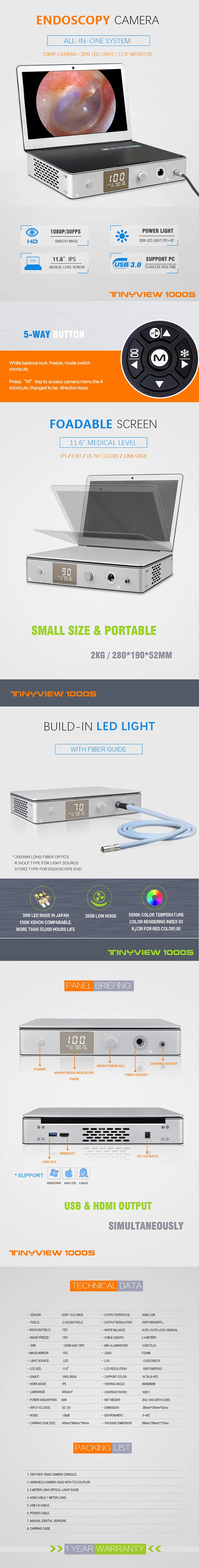 Medical Full HD Endoscope Camera with 30W LED Cold Light Source and 11.6 Inch Monitor