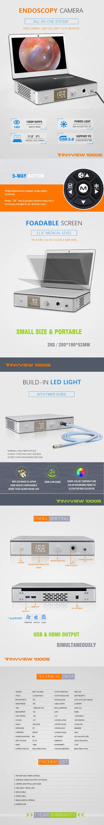Medical Full HD Endoscope Camera with 30W LED Cold Light Source and 11.6 Inch Monitor