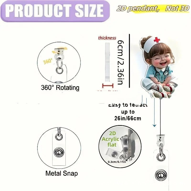 Acrylic Badge Telescopic Reel Clip Doctor Nurse Flat Document Bag