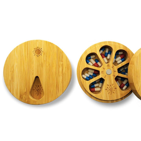 Tragbare Holz Pillendose aus Bambus