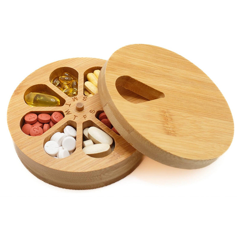 Tragbare Holz Pillendose aus Bambus