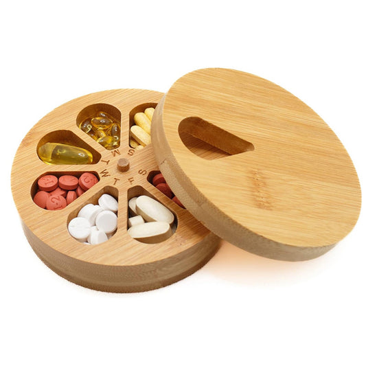 Tragbare Holz Pillendose aus Bambus
