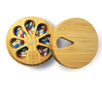 Tragbare Holz Pillendose aus Bambus