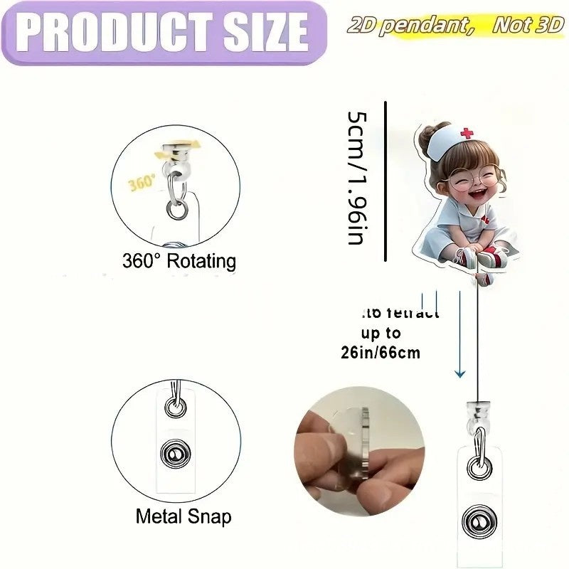 Acrylic Badge Telescopic Reel Clip Doctor Nurse Flat Document Bag