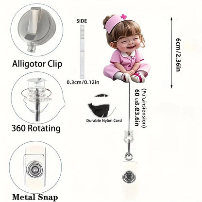 Acrylic Badge Telescopic Reel Clip Doctor Nurse Flat Document Bag